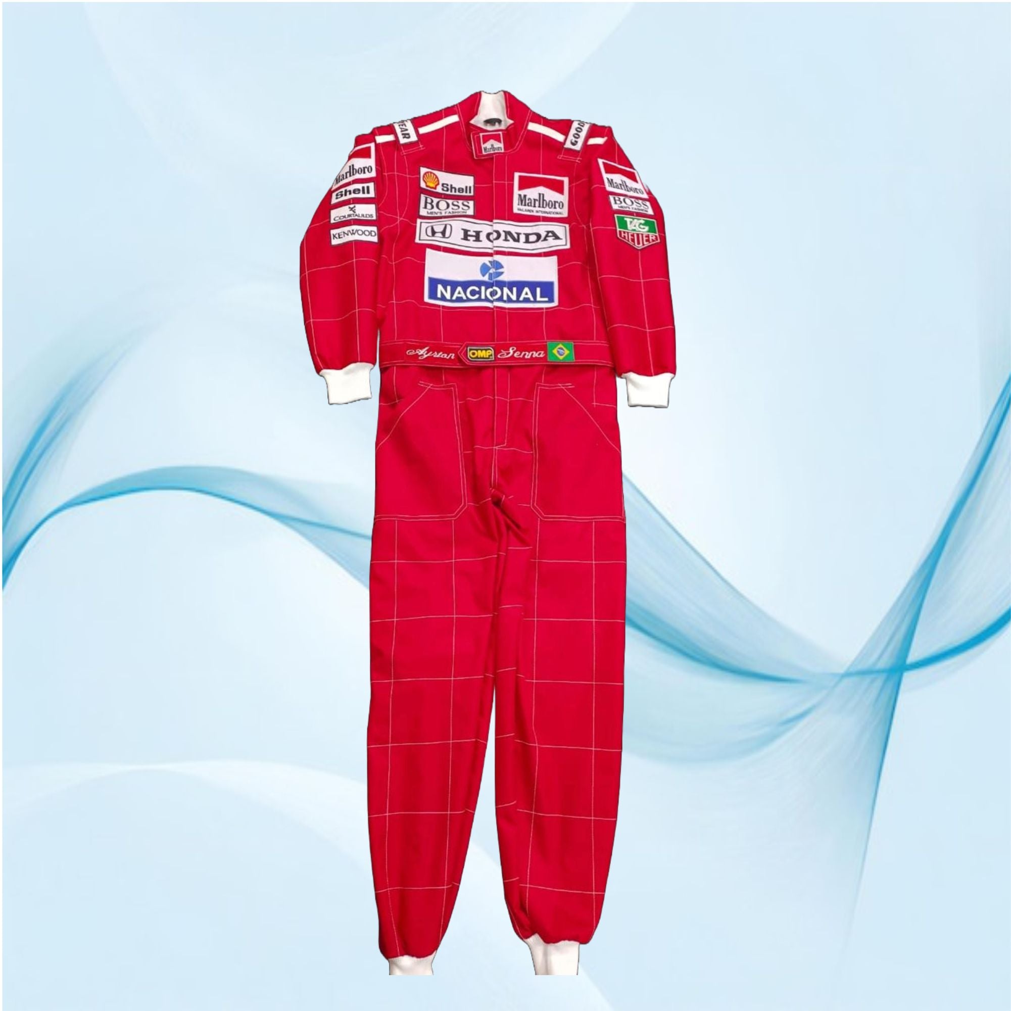 Combinaison De Course Kart Style Ayrton Senna 1991 - Patchs Brodés Et